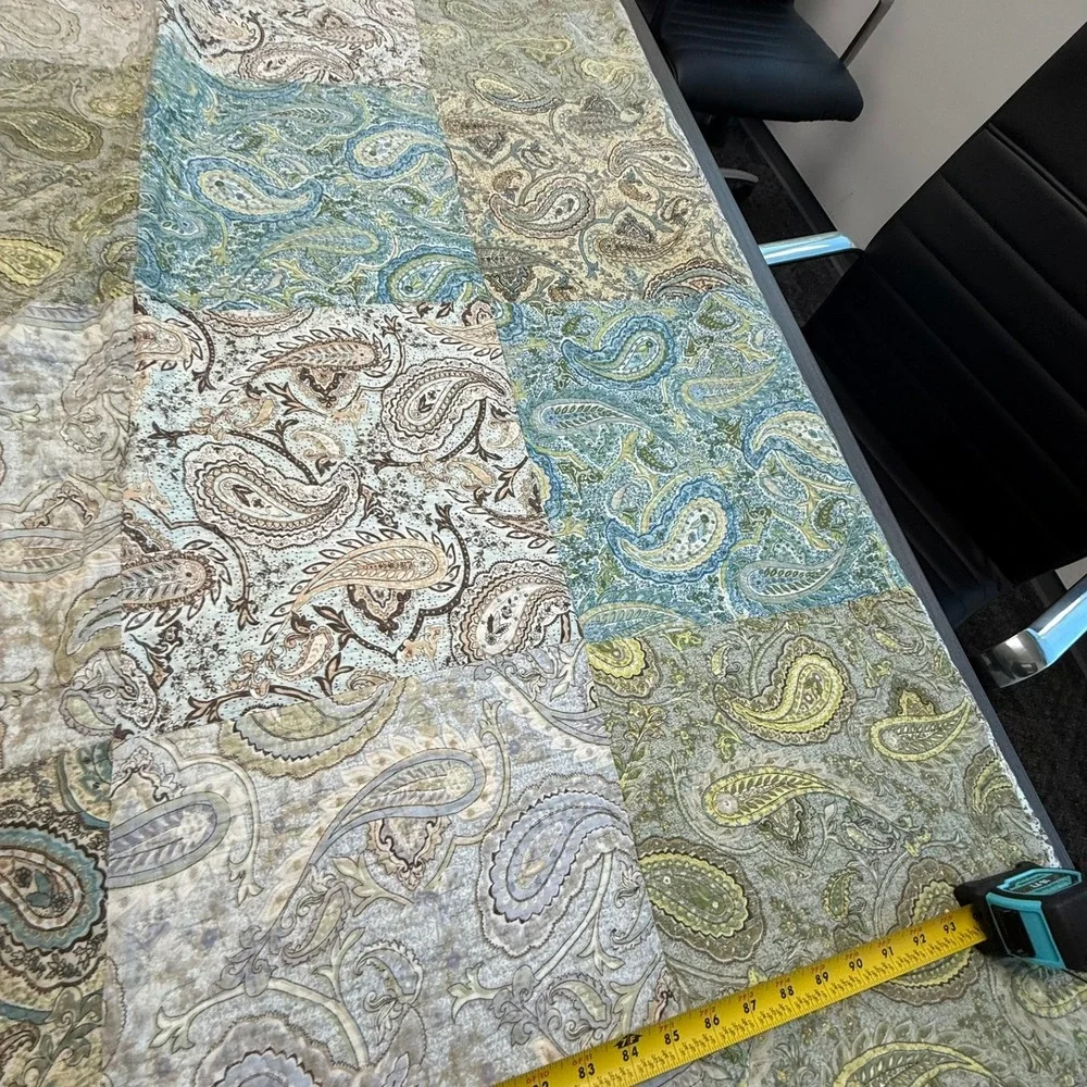 Paisley Patchwork Quilted Bedspread Blue Green Tan Reversible King Coverlet